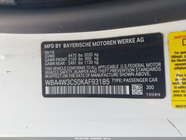 Aukcja sprzedaży 2019 Bmw 430i, vin: WBA4W3C50KAF93185, numer aukcji: 45813565
