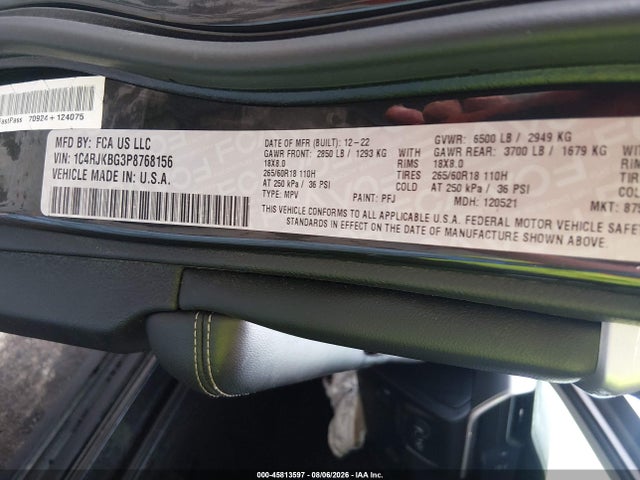 45813597 :رقم المزاد ، 1C4RJKBG3P8768156 vin ، 2023 Jeep Grand Cherokee L Limited 4x4 مزاد بيع