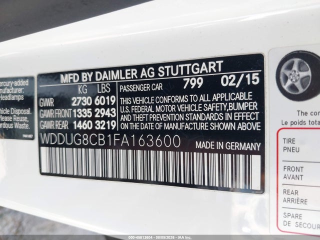 2015 Mercedes-benz S 550 მანქანა იყიდება აუქციონზე, vin: WDDUG8CB1FA163600, აუქციონის ნომერი: 45813604