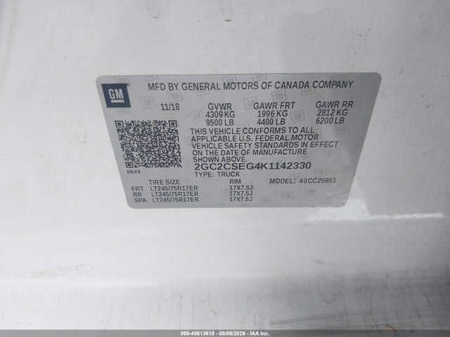 45813618 :رقم المزاد ، 2GC2CSEG4K1142330 vin ، 2019 Chevrolet Silverado 2500hd Lt مزاد بيع