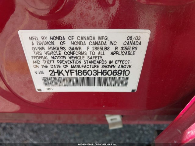 Продажа на аукционе авто 2003 Honda Pilot Ex-l, vin: 2HKYF18603H606910, номер лота: 45813649