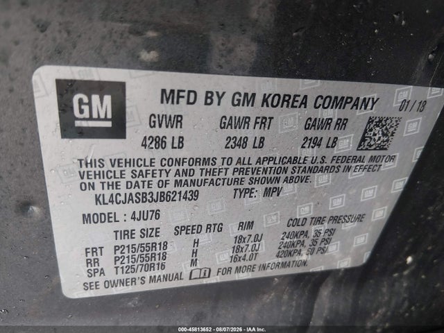 45813652 :رقم المزاد ، KL4CJASB3JB621439 vin ، 2018 Buick Encore Preferred مزاد بيع