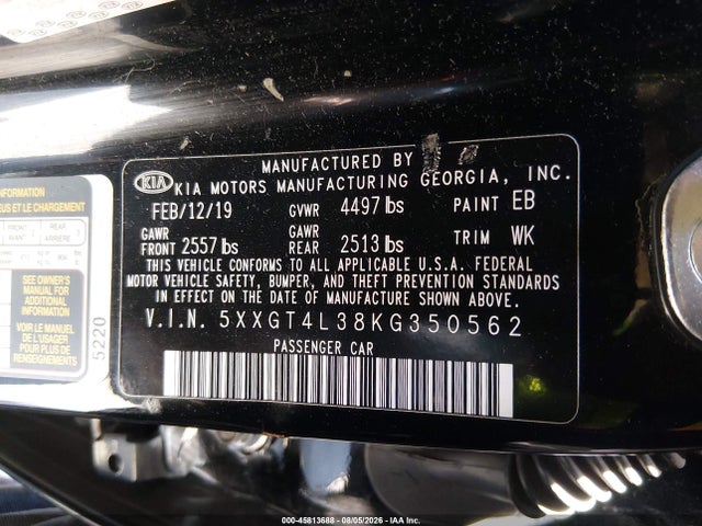 KIA Optima Lx 2019 5XXGT4L38KG350562 Image 9
