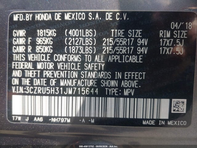 Honda HR-V LX 2018 3CZRU5H31JM715644 Image 9