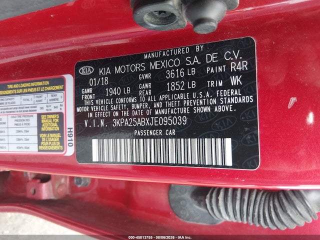 45813755 :رقم المزاد ، 3KPA25ABXJE095039 vin ، 2018 Kia Rio S مزاد بيع