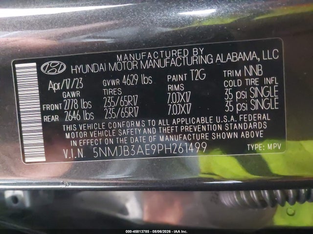 Aukcja sprzedaży 2023 Hyundai Tucson Sel, vin: 5NMJB3AE9PH261499, numer aukcji: 45813785