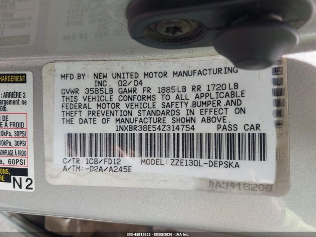 Продаж на аукціоні авто 2004 Toyota Corolla S, vin: 1NXBR38E54Z314754, номер лоту: 45813832