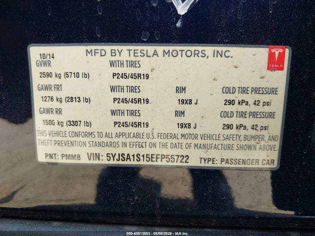 Tesla MODEL S 2014 5YJSA1S15EFP55722 Image 9
