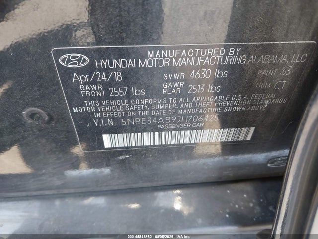 Продажа на аукционе авто 2018 Hyundai Sonata Limited 2.0t+, vin: 5NPE34AB9JH706425, номер лота: 45813862