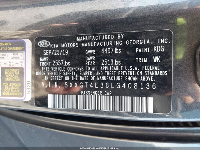 KIA Optima S 2020 5XXGT4L36LG408136 Image 9