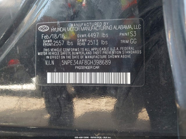 Hyundai Sonata Limited 2016 5NPE34AF8GH398689 Image 9