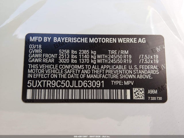 BMW X3 Xdrive30i 2018 5UXTR9C50JLD63091 Image 9
