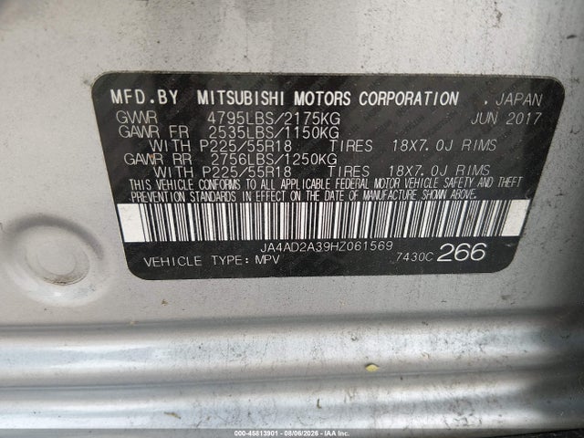 2017 Mitsubishi Outlander Es მანქანა იყიდება აუქციონზე, vin: JA4AD2A39HZ061569, აუქციონის ნომერი: 45813901