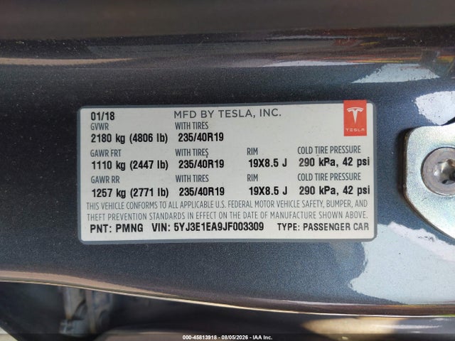 Tesla MODEL 3 2018 5YJ3E1EA9JF003309 Image 9