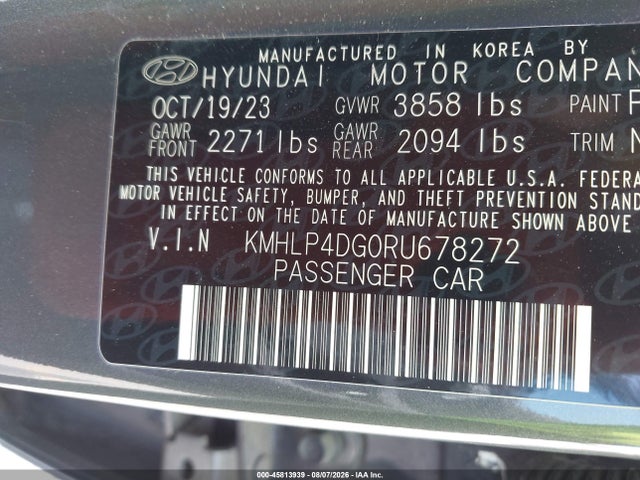 45813939 :رقم المزاد ، KMHLP4DG0RU678272 vin ، 2024 Hyundai Elantra Limited مزاد بيع