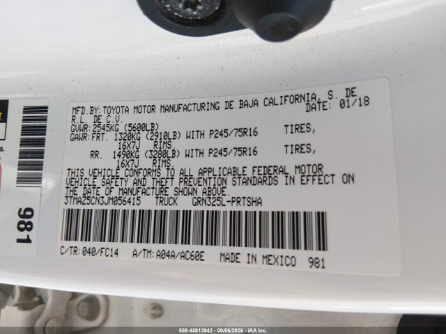 3TMAZ5CN3JM056415 Toyota Tacoma Sr5 V6
