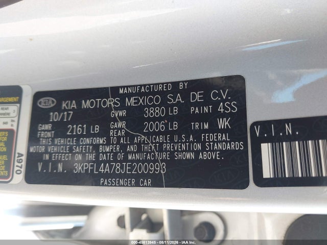 2018 Kia Forte Lx მანქანა იყიდება აუქციონზე, vin: 3KPFL4A78JE200993, აუქციონის ნომერი: 45813945