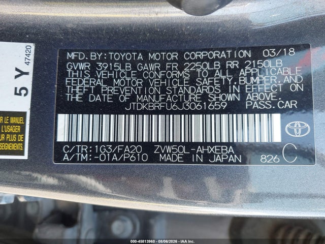 Toyota Prius Two 2018 JTDKBRFU6J3061659 Image 9