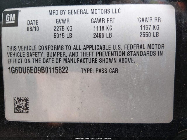 2011 Cadillac Sts Luxury Sport მანქანა იყიდება აუქციონზე, vin: 1G6DU6ED9B0115822, აუქციონის ნომერი: 45813968