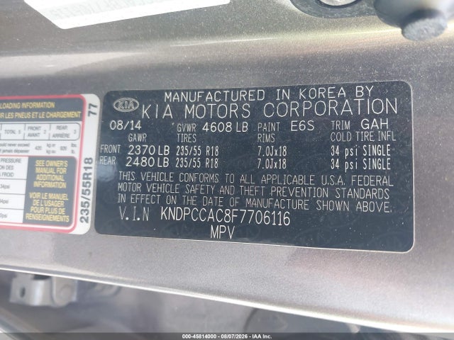 Auction sale of the 2015 Kia Sportage Ex, vin: KNDPCCAC8F7706116, lot number: 45814000