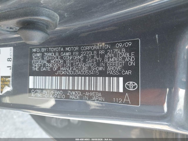 45814003 :رقم المزاد ، JTDKN3DU3A0053415 vin ، 2010 Toyota Prius Ii مزاد بيع