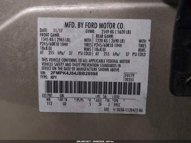 Ford EDGE SEL 2018 2FMPK4J84JBB28998 Image 9