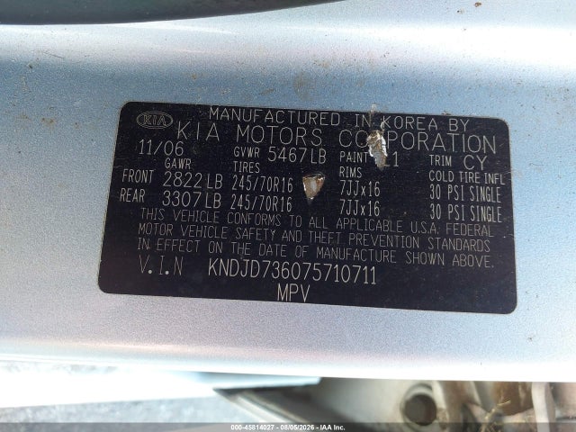 Aukcja sprzedaży 2007 Kia Sorento Lx, vin: KNDJD736075710711, numer aukcji: 45814027