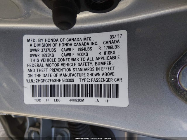 Honda Civic Lx 2017 2HGFC2F53HH530309 Image 9