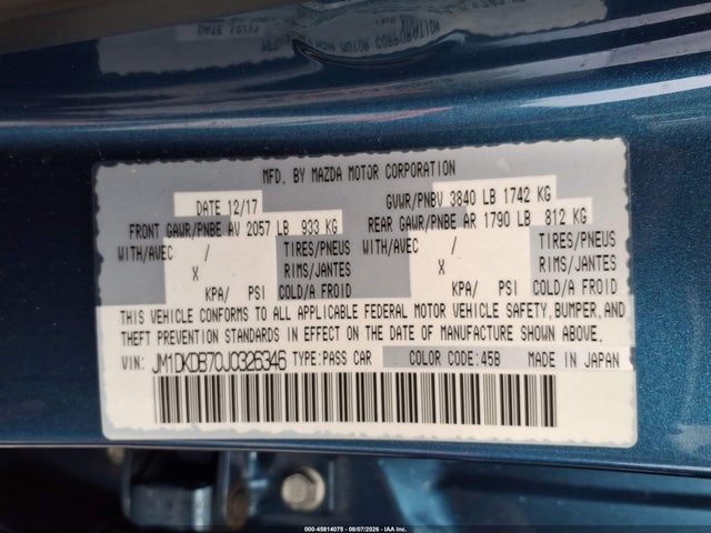 45814075 :رقم المزاد ، JM1DKDB70J0326346 vin ، 2018 Mazda Cx-3 Sport مزاد بيع