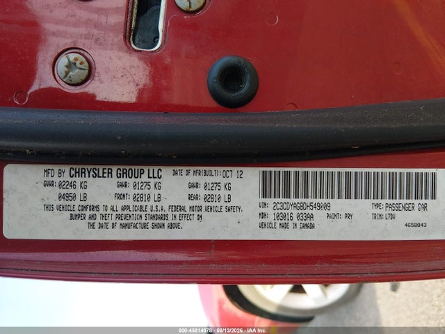 45814078 :رقم المزاد ، 2C3CDYAG8DH549009 vin ، 2013 Dodge Challenger Sxt مزاد بيع