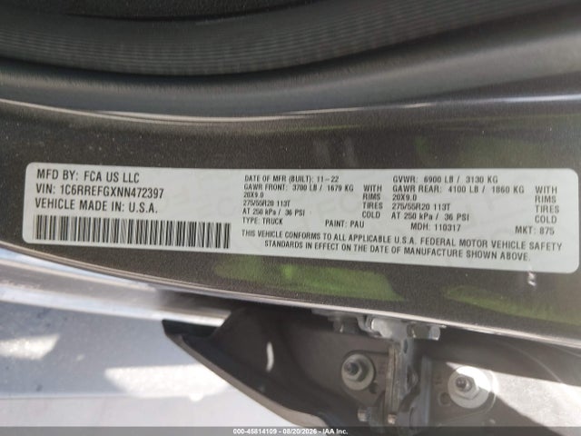 Продажа на аукционе авто 2022 Ram 1500 Lone Star  4x2 5'7 Box, vin: 1C6RREFGXNN472397, номер лота: 45814109