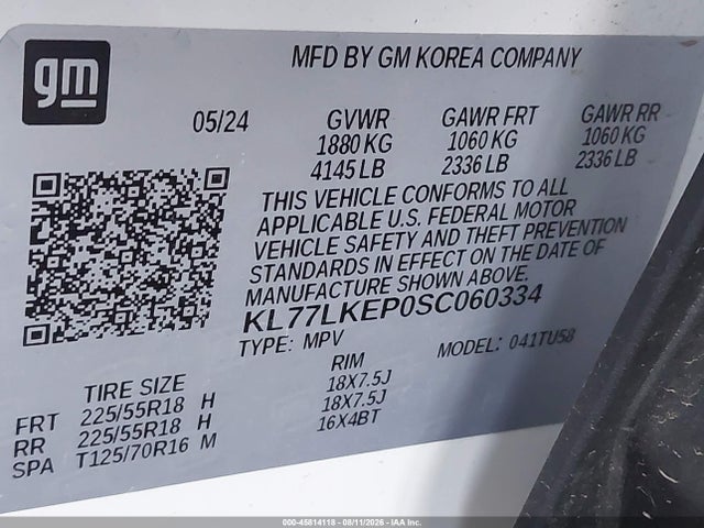 KL77LKEP0SC060334 Chevrolet Trax Fwd Activ