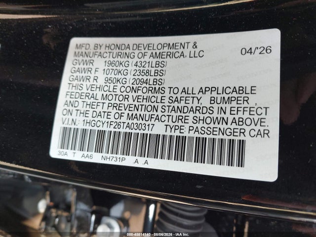 1HGCY1F26TA030317 Honda ACCORD LX