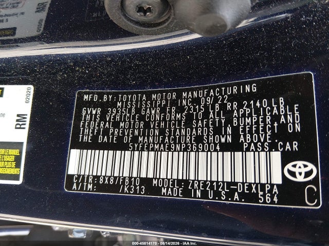 Toyota COROLLA LE 2022 5YFEPMAE9NP369004 Image 9