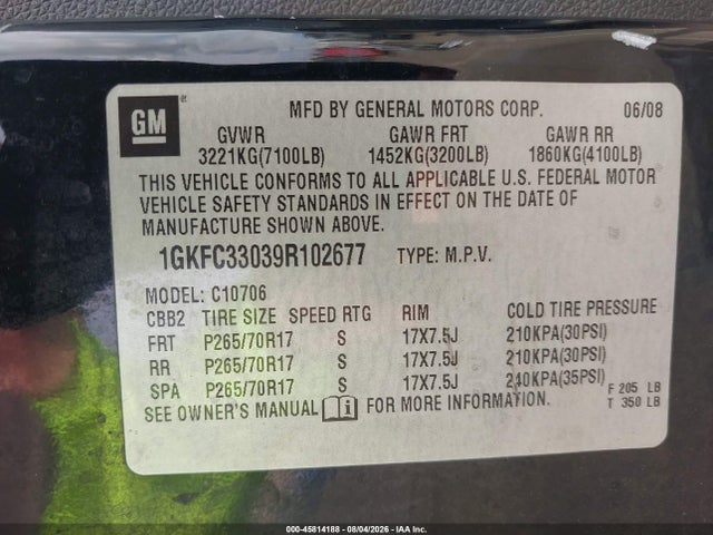 Продаж на аукціоні авто 2009 Gmc Yukon Slt W/4sa, vin: 1GKFC33039R102677, номер лоту: 45814188