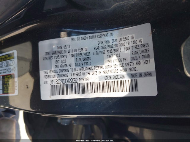 2013 Mazda Cx-9 Touring მანქანა იყიდება აუქციონზე, vin: JM3TB2CA6D0422052, აუქციონის ნომერი: 45814201
