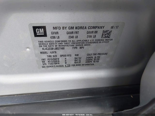 45814221 :رقم المزاد ، KL4CJCSB1JB527460 vin ، 2018 Buick Encore Essence مزاد بيع