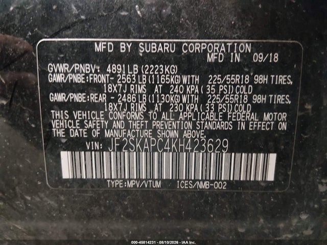JF2SKAPC4KH423629 Subaru Forester Sport