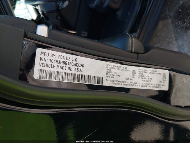 45814242 :رقم المزاد ، 1C4RJHBG1PC503526 vin ، 2023 Jeep Grand Cherokee Limited 4x4 مزاد بيع