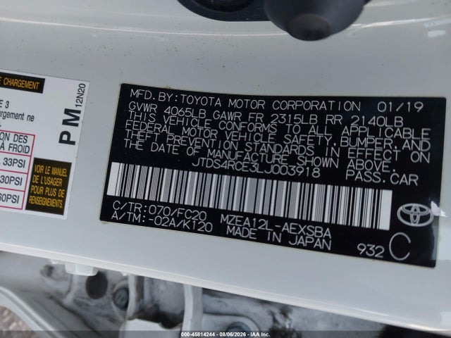 JTDS4RCE3LJ003918 Toyota COROLLA SE