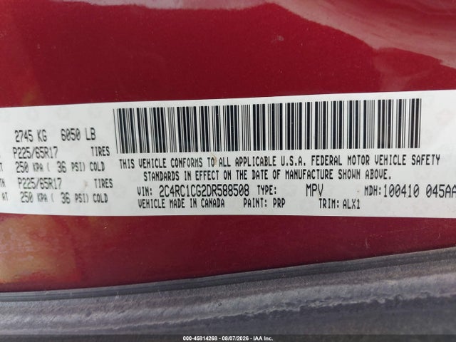 45814268 :رقم المزاد ، 2C4RC1CG2DR588508 vin ، 2013 Chrysler Town & Country Touring-l مزاد بيع