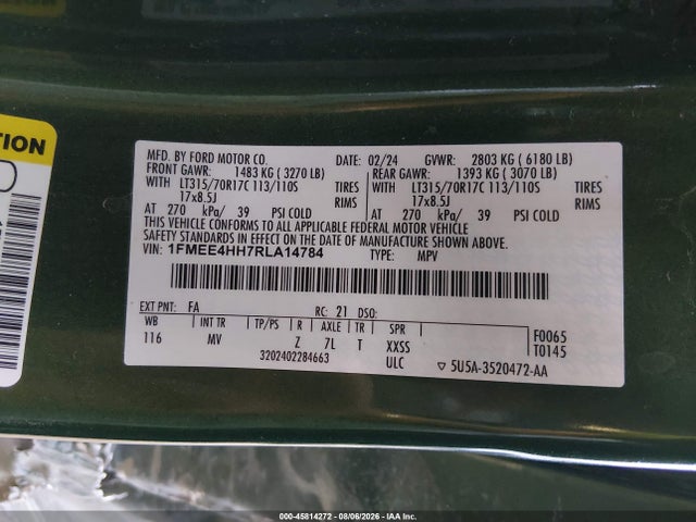 Продаж на аукціоні авто 2024 Ford Bronco Everglades, vin: 1FMEE4HH7RLA14784, номер лоту: 45814272