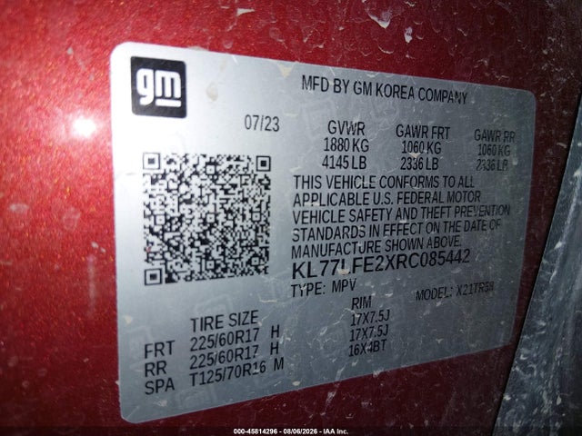 45814296 :رقم المزاد ، KL77LFE2XRC085442 vin ، 2024 Chevrolet Trax Fwd Sp مزاد بيع