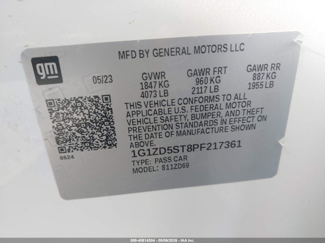 1G1ZD5ST8PF217361 Chevrolet Malibu Fwd 1lt