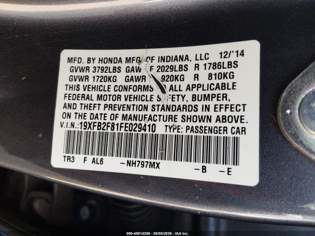 Honda CIVIC EX 2015 19XFB2F81FE029410 Image 9