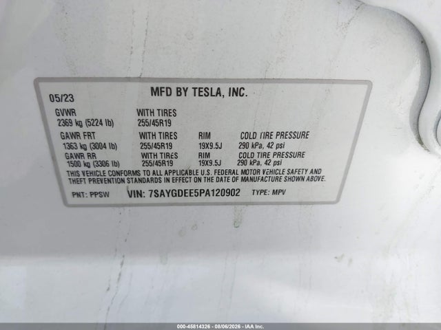 Auction sale of the 2023 Tesla Model Y Awd/long Range Dual Motor All-wheel Drive, vin: 7SAYGDEE5PA120902, lot number: 45814326