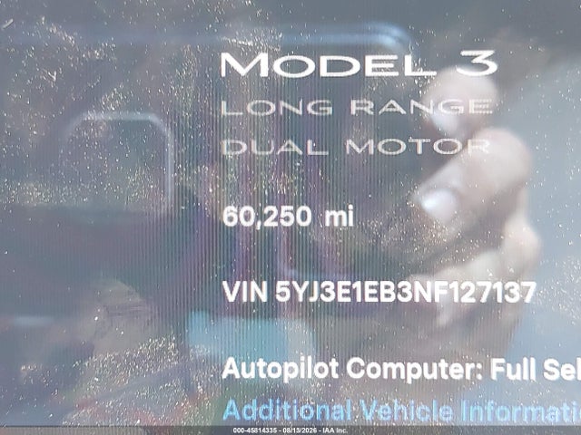 Продажа на аукционе авто 2022 Tesla Model 3 Long Range Dual Motor All-wheel Drive, vin: 5YJ3E1EB3NF127137, номер лота: 45814335