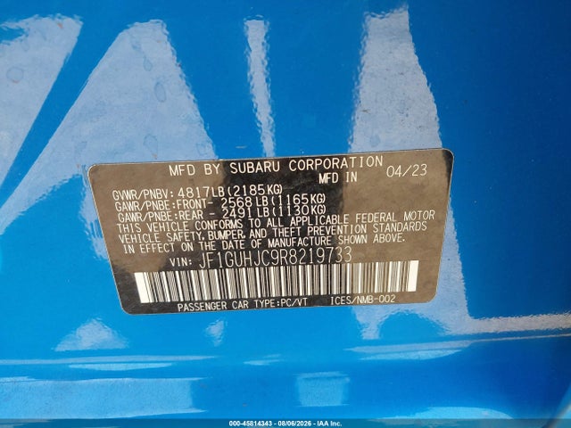 45814343 :رقم المزاد ، JF1GUHJC9R8219733 vin ، 2024 Subaru Impreza Rs 5-door مزاد بيع