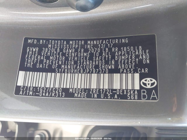 Toyota COROLLA SE 2018 5YFBURHE8JP787370 Image 9