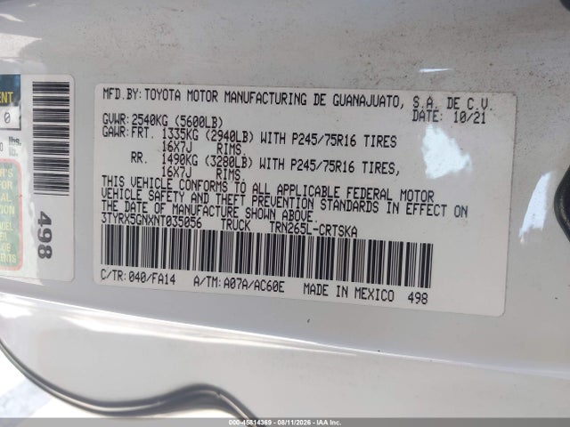 3TYRX5GNXNT035056 Toyota Tacoma Sr
